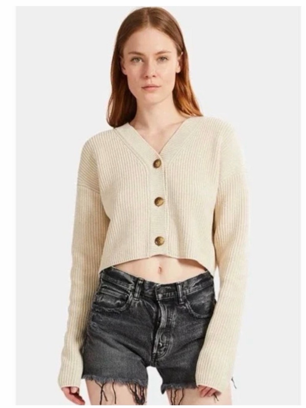 Moussy Vintage Cream Ribbed Stitch Cropped Cardigan
